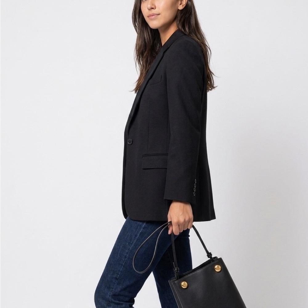 Loewe Black Leather Logo Printed Pouch with Gold Button Accents